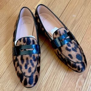 NEW, NEVER WORN J Crew NWB Academy Penny Loafers in Leopard Calf Hair